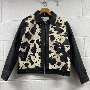 RESUME Cow Print Black White Leather Zip Up Jacket Women’s Size Large